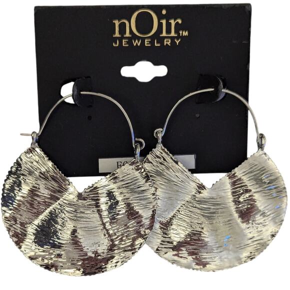 Silver Alloy Bevel Hoop Earrings - Picture 2 of 7